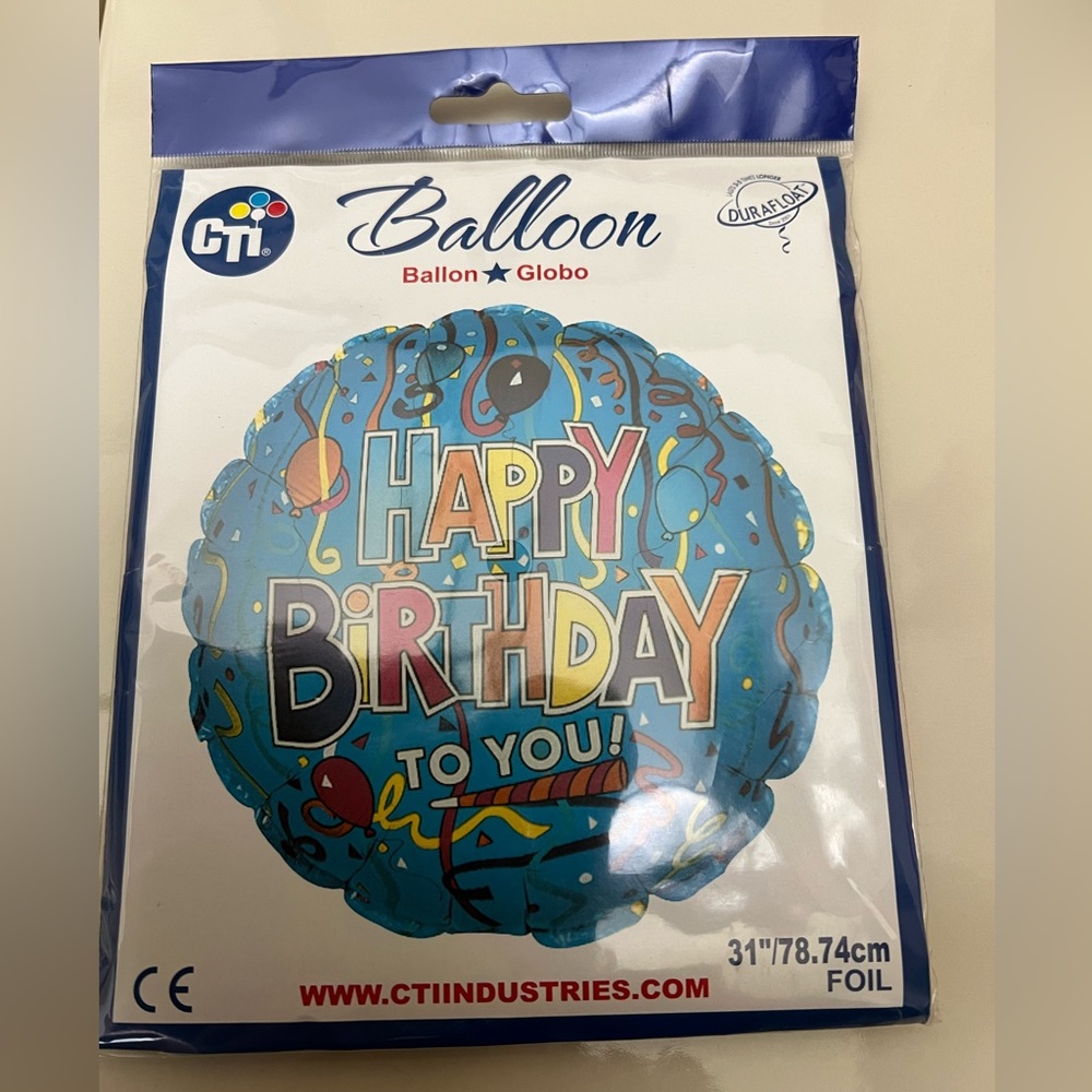 🔵4/$20 CTI Balloon “Happy Birthday” Foil Balloon 31”-78.74cm Durafloat NIP